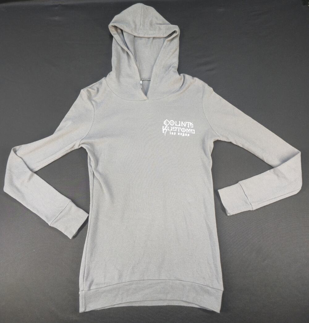 Counts Kustoms Las Vegas Women Large Gray Thermal Hoodie Long Sleeve Waffle Knit